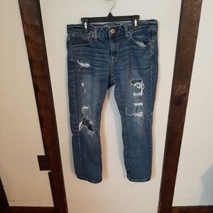 Women's American Eagle Skinny Leg Destressed Slouch Blue Jeans 4.